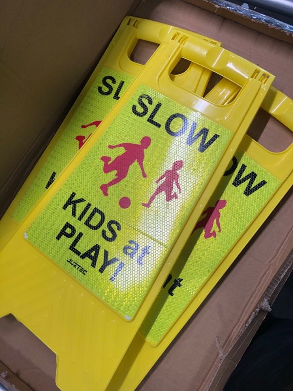 Photo 4 of  Slow Children Playing Sign For Street, Caution Kids At Play Sign, Down traffic Safety signs outdoor (3 Pack)

