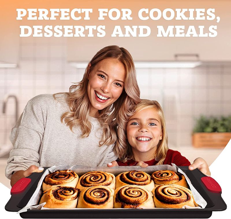 Photo 1 of Premium Non-Stick Baking Sheets Set of 3 - Deluxe BPA Free, Easy to Clean Racks w/Silicone Handles - Bakeware Pans for Cooking Baking Roasting - Lets You Bake The Perfect Cookie or Pastry Every Time size medium 