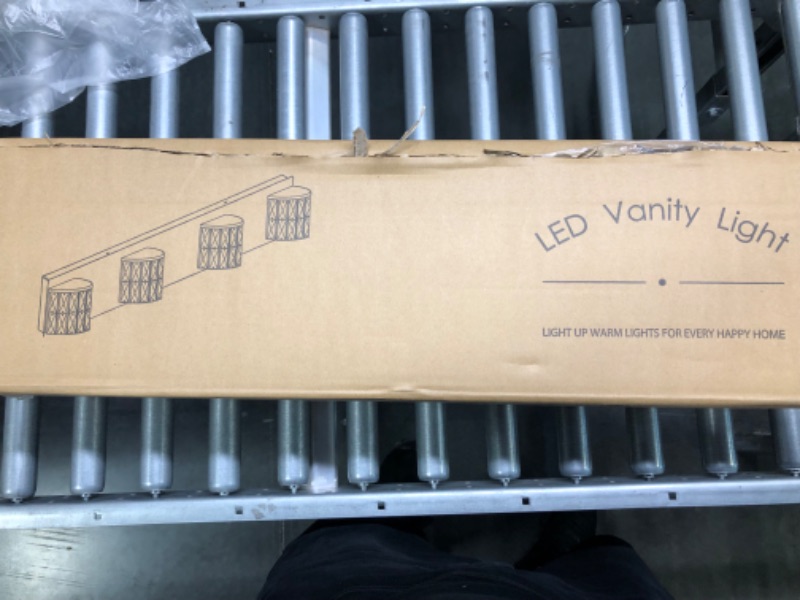 Photo 1 of Hystun Bathroom Vanity Lights Fixtures 28Inch Crystal Modern Bathroom Light Fixture Over Mirror 26W LED Vanity Light for Bathroom 4 Lights Luxury Dimmable Bathroom Light, Cold White, 6000K