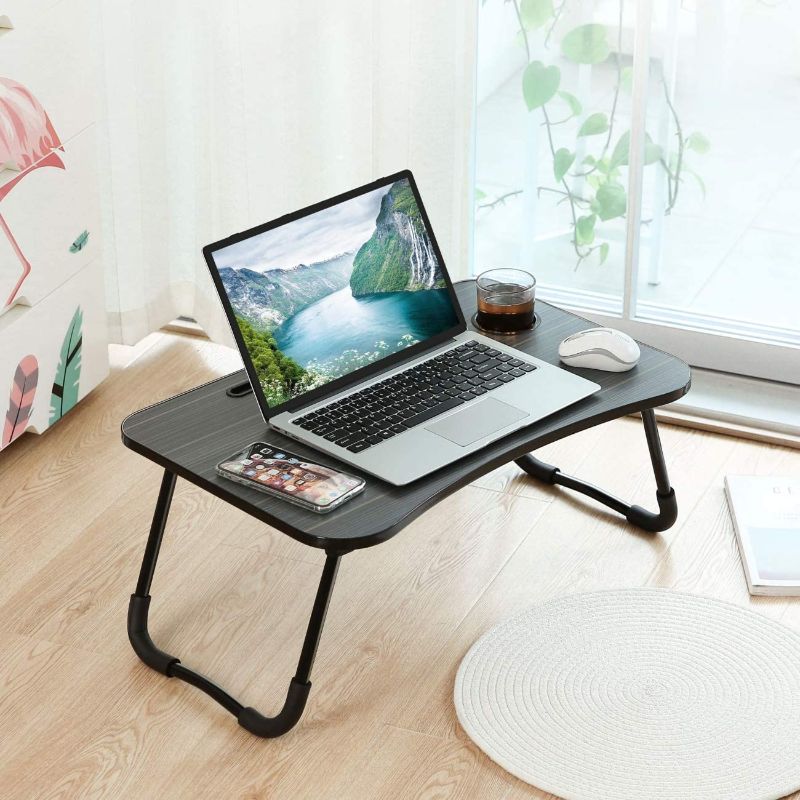 Photo 1 of Laptop Desk Laptop Bed Tray Table Large Foldable Laptop Notebook Stand Desk with Ipad and Cup Holder Perfect for Breakfast, Reading, Working,Watching Movie on Bed/Couch/Sofa (Black Stripe)
