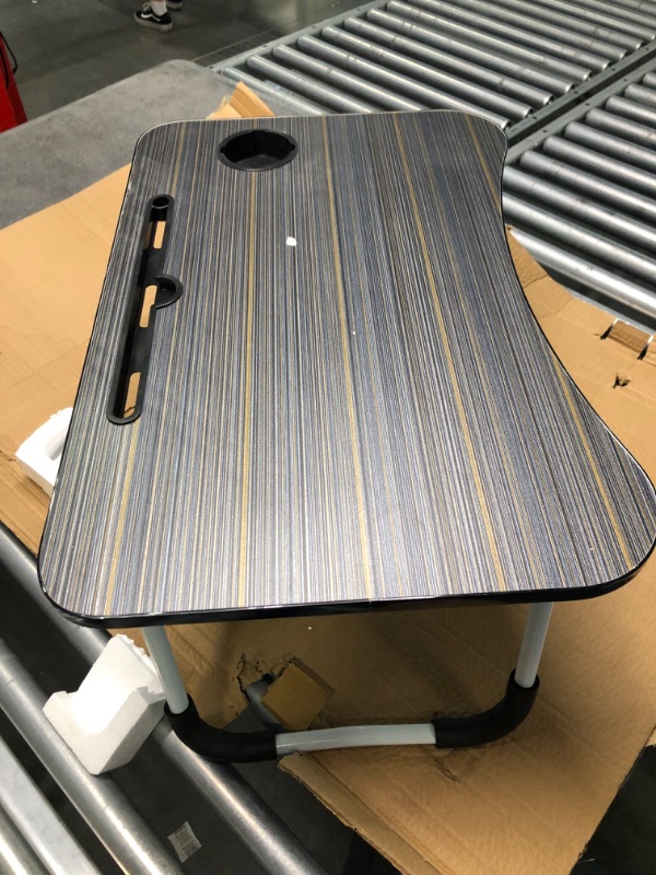 Photo 1 of Laptop Desk Laptop Bed Tray Table Large Foldable Laptop Notebook Stand Desk with Ipad and Cup Holder Perfect for Breakfast, Reading, Working,Watching Movie on Bed/Couch/Sofa (Black Stripe)
