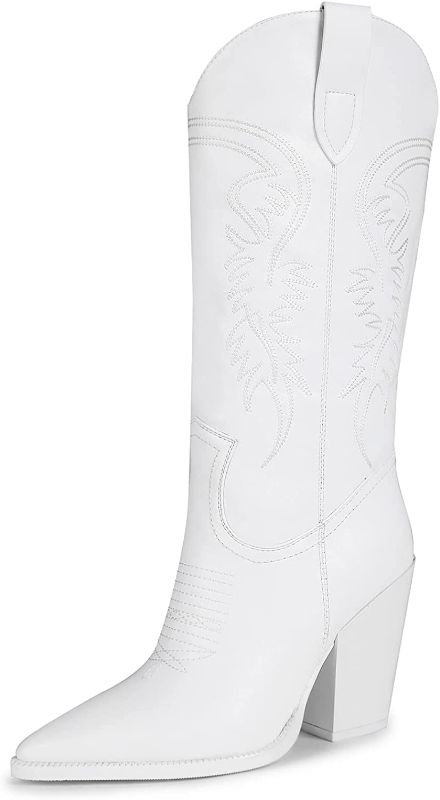 Photo 1 of ISNOM Cowgirl Boots for Women, Embroidered Pointed Toe Chunky Heel Western Boots size 9.5