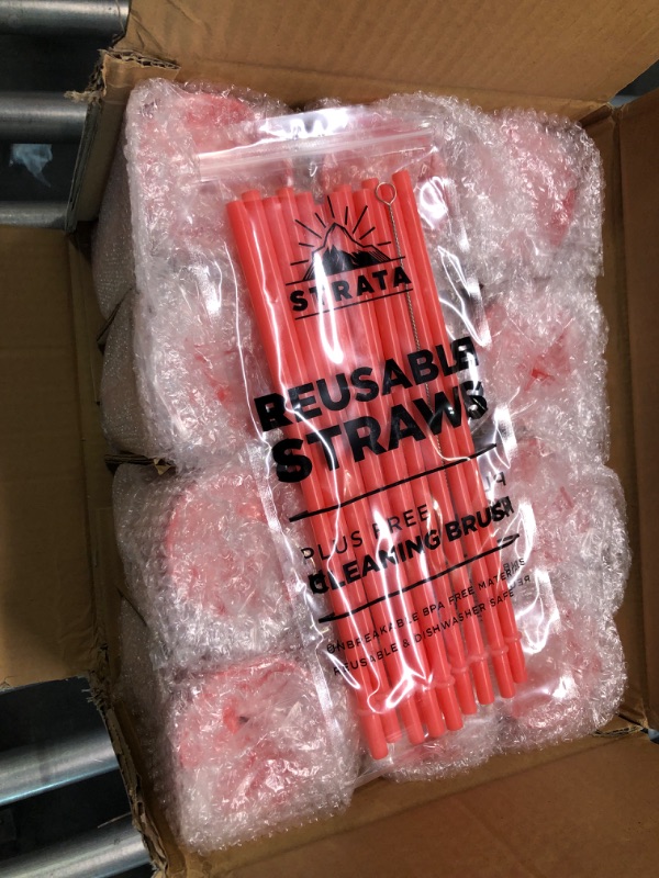 Photo 4 of STRATA CUPS Skinny Tumblers (12 pack) 16oz Tumbler Matte Coral Colored Acrylic, Tumblers with Lids and Straws, Tumblers Bulk, Cups with Lids and Straws, Tumbler with Lid and Straw, Acrylic Cups