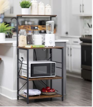 Photo 1 of SUPERJARE Kitchen Bakers Rack with Power Outlet - Rustic Brown, 80921FC