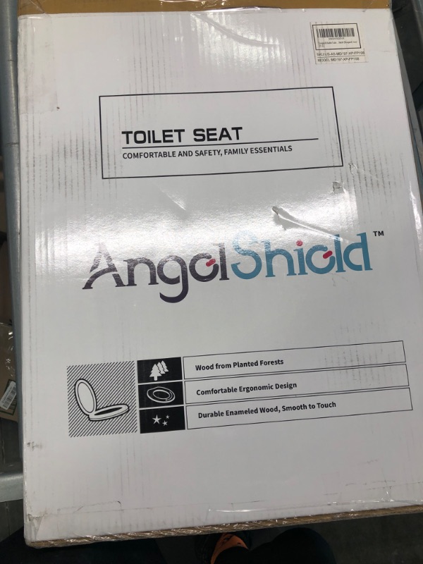 Photo 2 of Elongated Marble Toilet Seat Natural Wood Toilet Seat with Zinc Alloy Hinges, Easy to Install also Easy to Clean, Anti-pinch Wooden Toilet Seat by Angol Shiold (Elongated, Gray) Elongated-18.5” Grey Marble