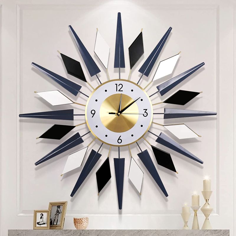 Photo 1 of FMTAD Large Wall Clock Metal Decorative Wall Clocks Silent Non-Ticking Modern Big Clocks for Living Room Dining Room Bedroom Decor, Dia 28 Inch Blue Black White
