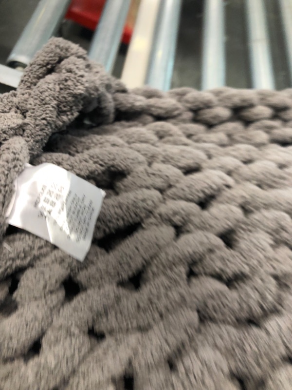 Photo 5 of Chunky Knit Throw Blanket-Large Cable Knitted Soft Cozy Polyester Chenille Bulky Blankets for Cuddling up in Bed, on The Couch or Sofa.. grey