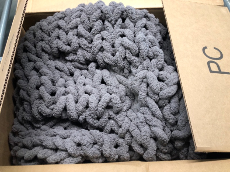 Photo 2 of Chunky Knit Throw Blanket-Large Cable Knitted Soft Cozy Polyester Chenille Bulky Blankets for Cuddling up in Bed, on The Couch or Sofa.. grey