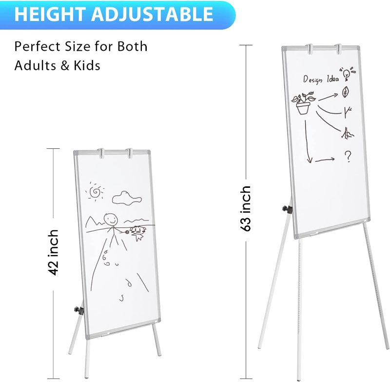 Photo 1 of  Portable Dry Erase Easel Board 36 x 24 Tripod Whiteboard Height Adjustable, 3' x 2' Flipchart Easel Stand White Board for Office or Teaching at Home & Classroom