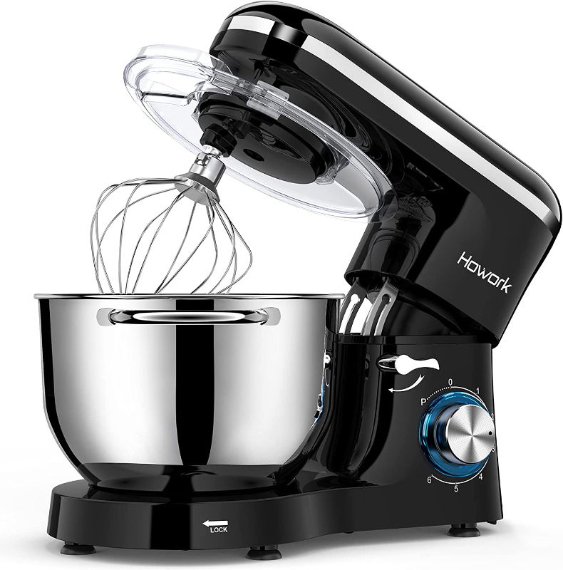 Photo 1 of HOWORK Stand Mixer, 660W Electric Kitchen Food Mixer With 6.55 Quart Stainless Steel Bowl, 6-Speed Control Dough Mixer With Dough Hook, Whisk, Beater (6.55 QT, Black)
