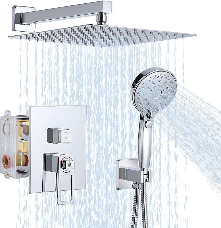 Photo 1 of Lanhado Shower System 12" Thermostatic Bathroom Shower Head Overhead Shower System Multi-function Overhead Rain Shower System Shower Head Trim Kit Polished Chrome
