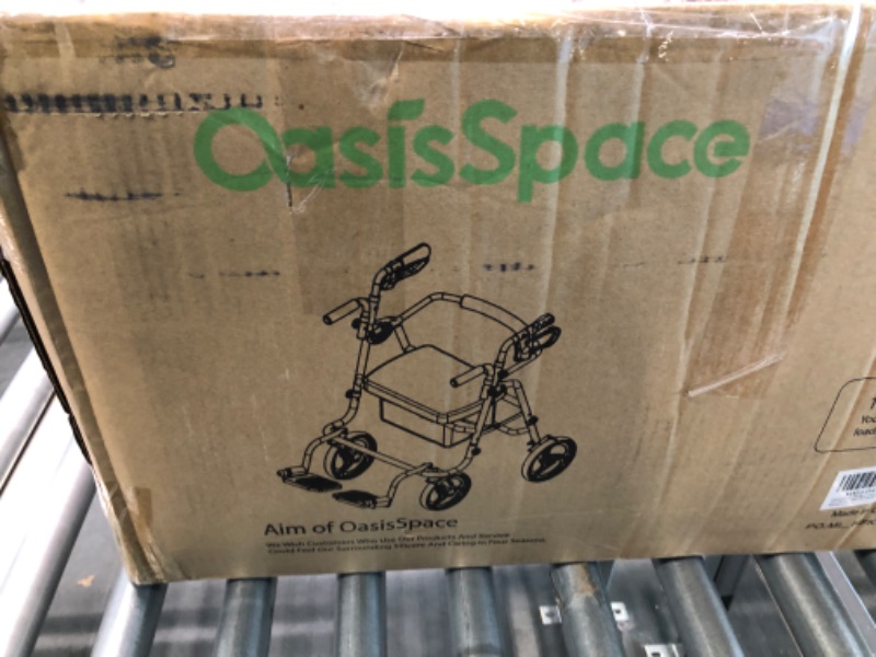 Photo 3 of OasisSpace 2 in 1 Rollator Walker with Footrest, Extra Wide Transport Chair Rollator with Large Seat, Medical Transport Chair Walker with Adjustable Handle and Reversible Backrest