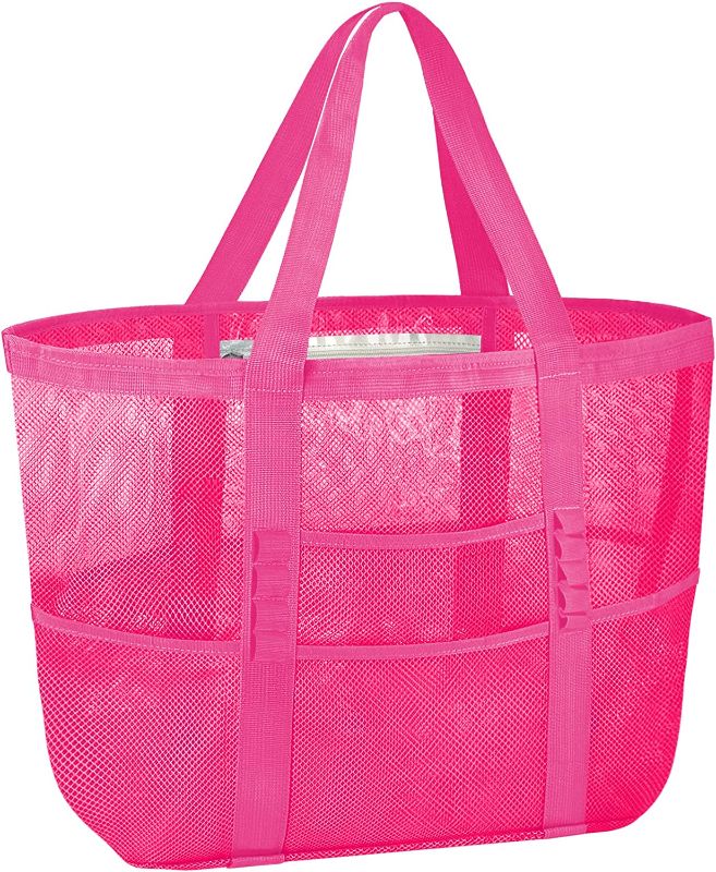 Photo 1 of BALEINE Large Beach Bag Pool Bags, Mesh Beach Tote for Toys, Towel, flip flops, Pink
