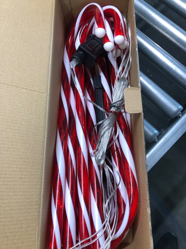 Photo 2 of Candy Cane Outdoor Landscape Lights - 10 Pack 60 Red LEDs 21in Lighted Christmas Path Lights String