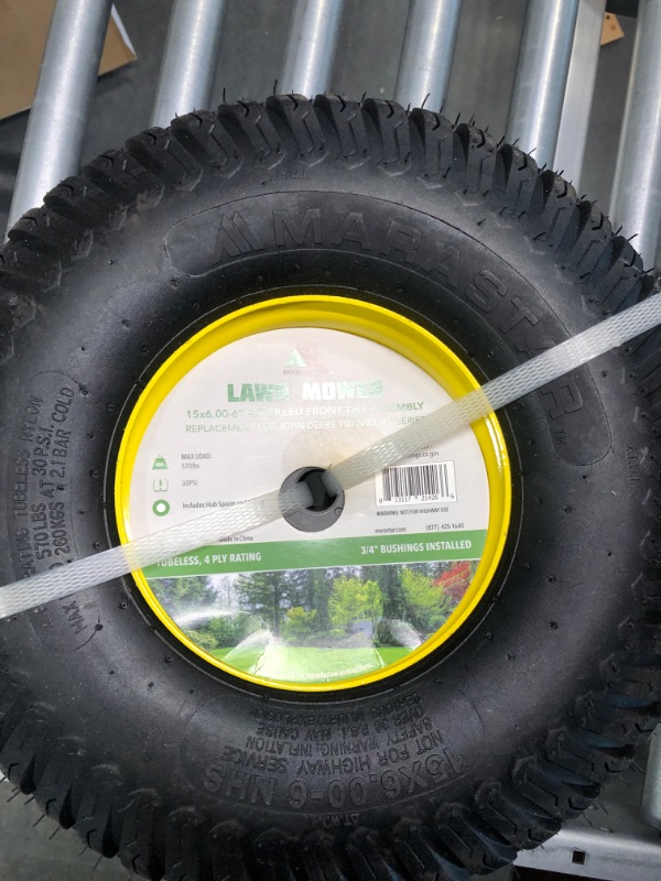 Photo 4 of MARASTAR 21426 Front Tire Assembly compatible with a 100 and 300 series John Deere Riding Mower 15" x 6.00-6" front tire 2 Pack