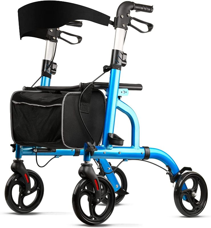 Photo 1 of SIMGOAL Rollator Walker with 8'' Wheels with Height Adjustable Folding Medical Roller Walker Bearing 300lbs Blue
