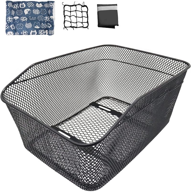 Photo 1 of 
MATTISAM Bike Basket Rear, [Tool-Free Install], Bike Rack Basket for Pet, Metal Wire Bike Cargo Basket, Bicycle Basket for Back of Bike, with Waterproof Cover, Cargo Net, Fits Most Rear Racks
