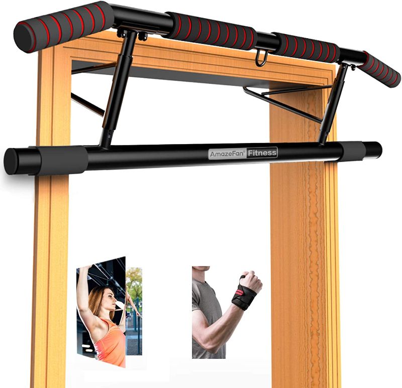 Photo 1 of AmazeFan Pull Up Bar Doorway with Ergonomic Grip - Fitness Chin-Up Frame for Home Gym Exercise - 2 Professional Quality Wrist Straps 
