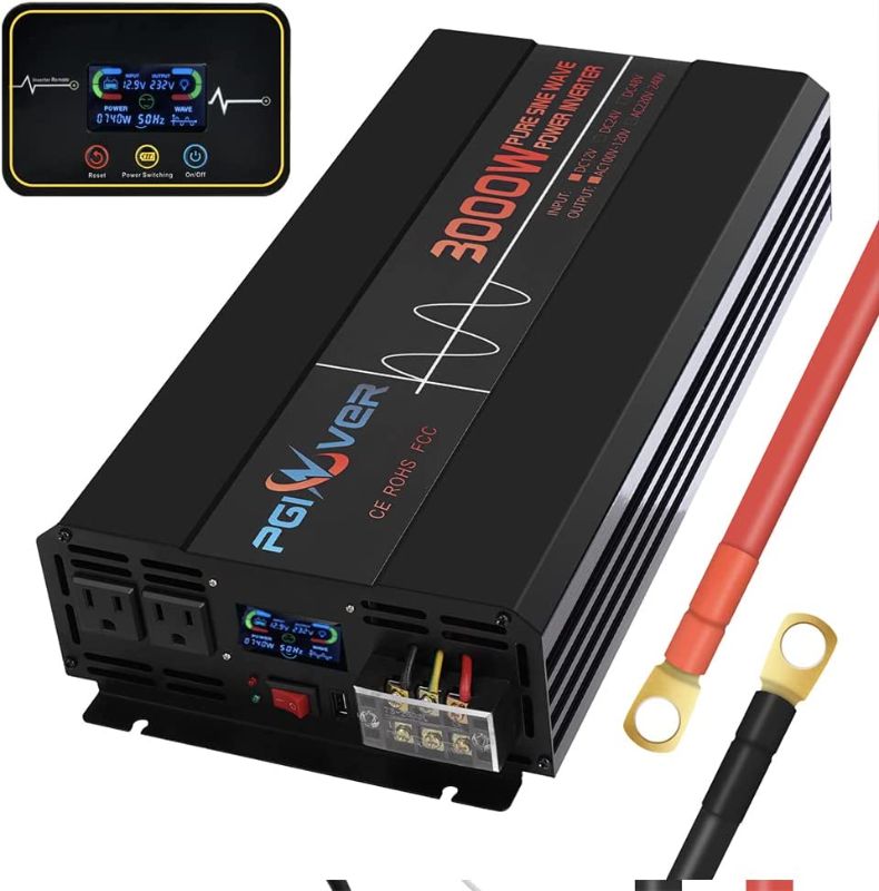 Photo 1 of 3000 Watts Power Inverter, Pure Sine Wave 12V to 120V Car Inverter with Remote Control, DC to AC Power Converter with 3 120V AC Outlets/1 USB Port/LCD Display, Car/Truck/RV/Solar Inverter 3000W/6000W 3000W Pure Sine