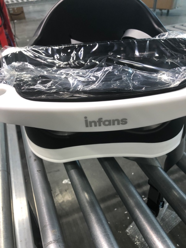 Photo 1 of INFANS 3-in-1 Baby Booster Seat | Portable Floor, Feeding, and Booster Chair with Detachable Double Trays, Removable Toy, Safety Harness, Adjustable Heights, Portable Washable Dining Chair (Black)
