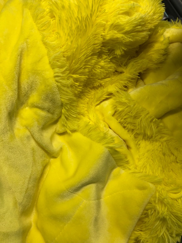 Photo 2 of A Nice Night Luxury Solid Color, Plush Shaggy Ultra Soft Warm and Durable , Cozy Faux Fur Crystal Velvet Fluffy Comforter Fuzzy Bedding Comforter Set with Pillow Covers (Yellow, King) Yellow King