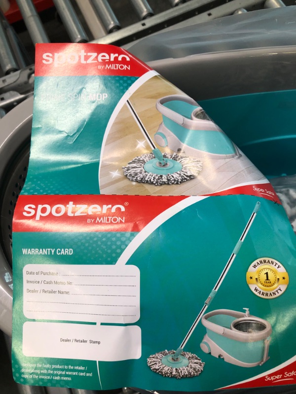 View 5 of Spotzero by Milton Prime Spin Mop Bucket on Wheels Set, Extendable Handle and Stainless Steel Wringer | 360 Spinning Mop Bucket Floor Cleaning & Mopping System with 2 Microfiber Refills | Aqua Green