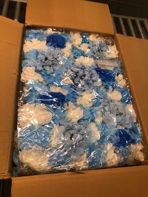 Photo 4 of jxgzyy 6PCS Artificial Flowers Wall Panels 23.62"x15.75" Decorative Flower Wall Mat Silk Hydrangea Rose Flower Panels Floral Panel for Backdrop Wedding Wall Decoration (Blue)
