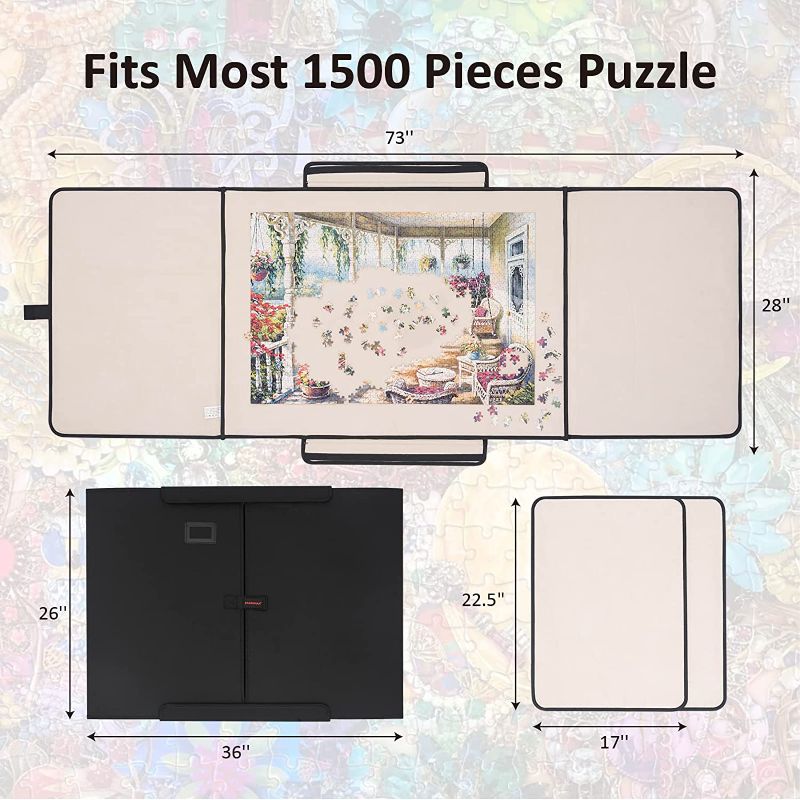 Photo 1 of 1500 Piece Puzzle Board, Portable Puzzle Board, Puzzle Mat with 1 Handle Bag, 2 Sorting Trays and 6 Colorful Trays, Puzzle Mat for Jigsaw Puzzles, Puzzle Boards for Adults, Non-Slip Surface, Black