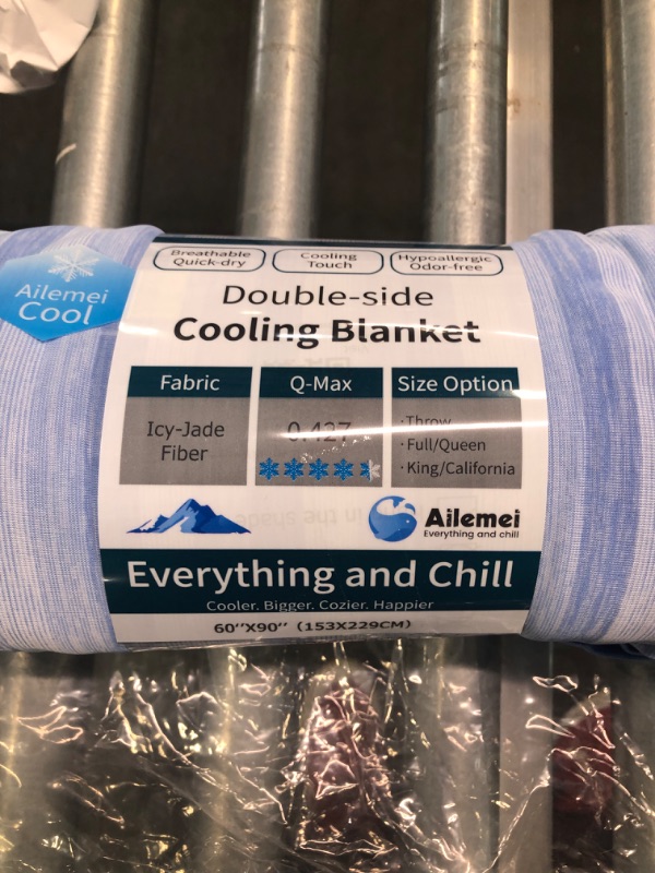 Photo 3 of Ailemei Cooling Throw Blanket with Double Side Cooling Effect, 50"x70" Throw XL, Navy Blue Stripe
