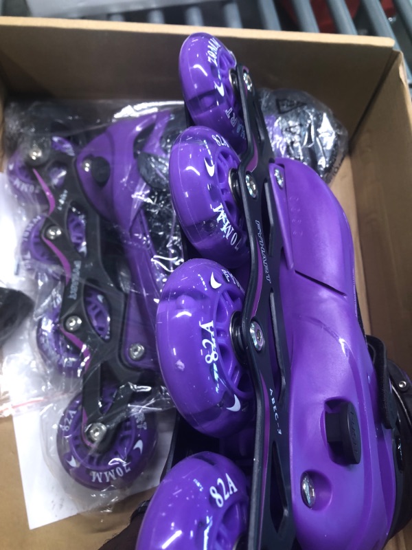 Photo 3 of Adjustable Kids Inline Skates Girls Boys, Purple&Black Roller Blades Adult Female, All Wheels Light up Kids Skates for Beginner Outdoor and Indoor Medium - Big Kid