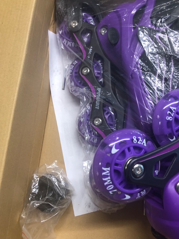 Photo 4 of Adjustable Kids Inline Skates Girls Boys, Purple&Black Roller Blades Adult Female, All Wheels Light up Kids Skates for Beginner Outdoor and Indoor Medium - Big Kid