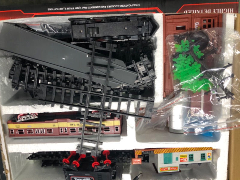 Photo 4 of Electric Classical Train Set with Steam Locomotive Engine, Cargo Car and Long Track, Battery Power Play Set w/ Smoke, Light and Sounds, for Boys & Girls 3 4 5 6 7 Years Upgraded Black