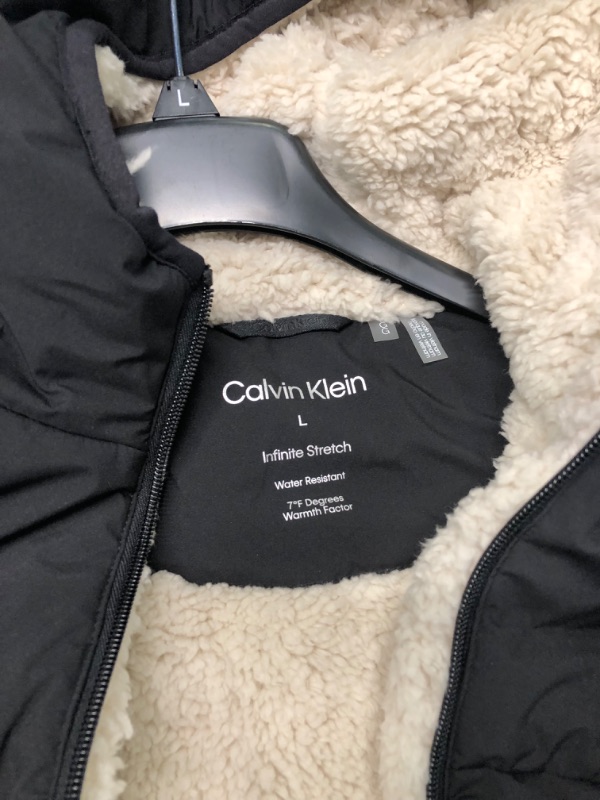 Photo 2 of Calvin Klein Men's Hooded Down Jacket Quilted Coat Sherpa Lined Large Black