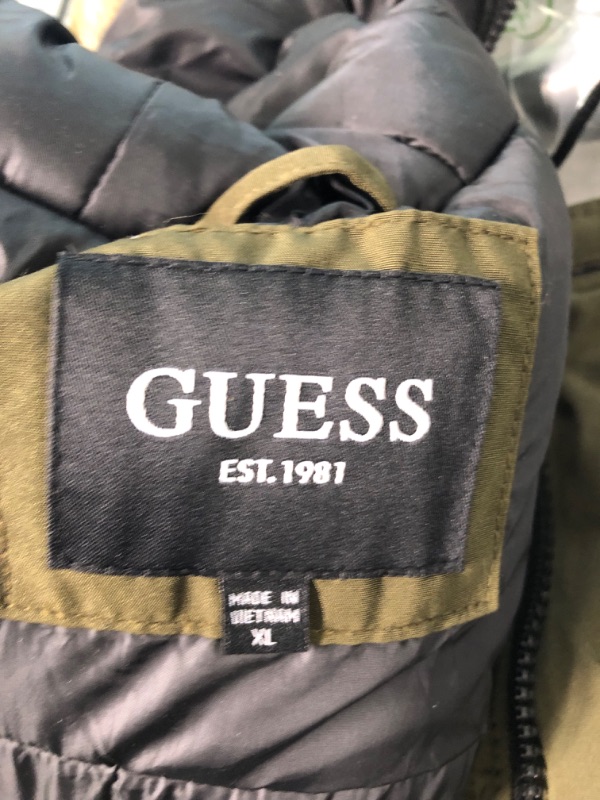 Photo 1 of GUESS Mens Heavyweight Hooded Parka Jacket With Removable Faux Fur Trim X-Large Olive