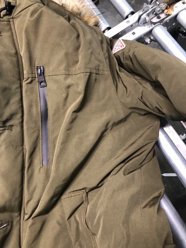 Photo 1 of GUESS Mens Heavyweight Hooded Parka Jacket With Removable Faux Fur Trim X-Large Olive