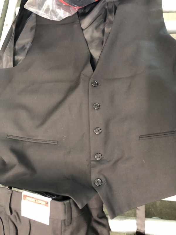 Photo 3 of P&L Men's 3-Piece Classic Fit Fit Vest Suit Jacket & Expandable Waist Dress Pants Black 56 Tall