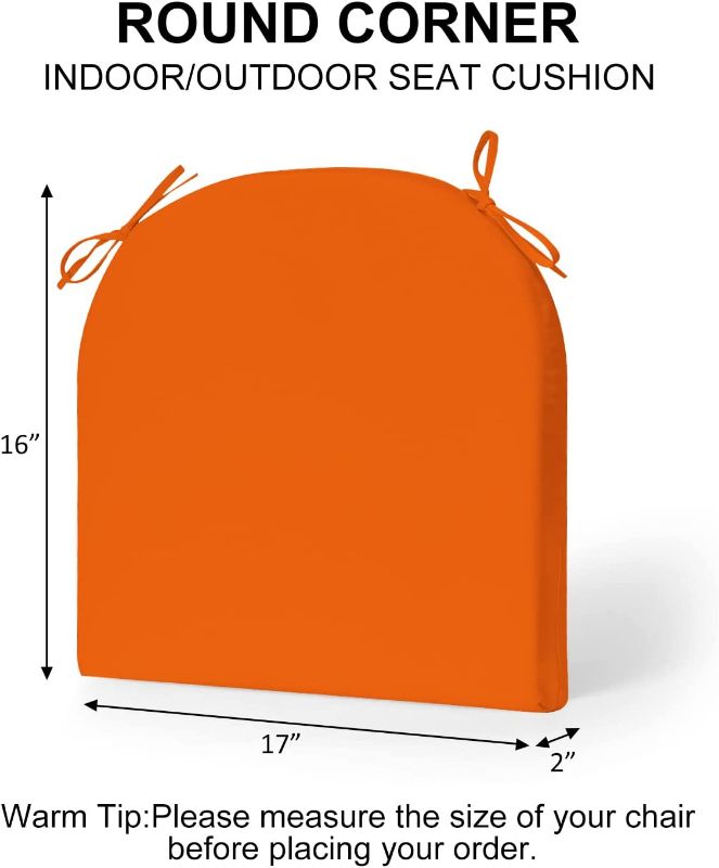 Photo 1 of downluxe Outdoor/Indoor Waterproof Round Corner Seat Cushion for Patio Garden Funiture, 17" x 16" x 2", orange 2 Pack
