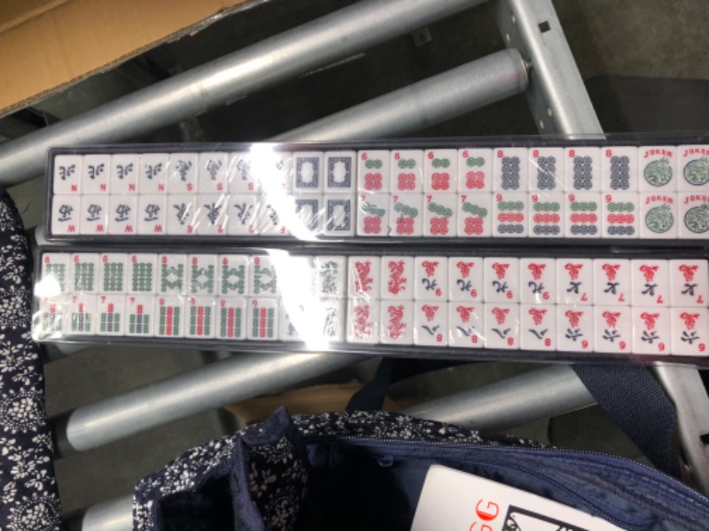 Photo 4 of Secbulk Mahjong Sets with Stylish Eco-Friendly Natural Fabric Bag Contains Mah Jongg Racks with Pushers and 166 Mah-jongg Tiles Mahjongg Cards, Family Mom Father Passiflora