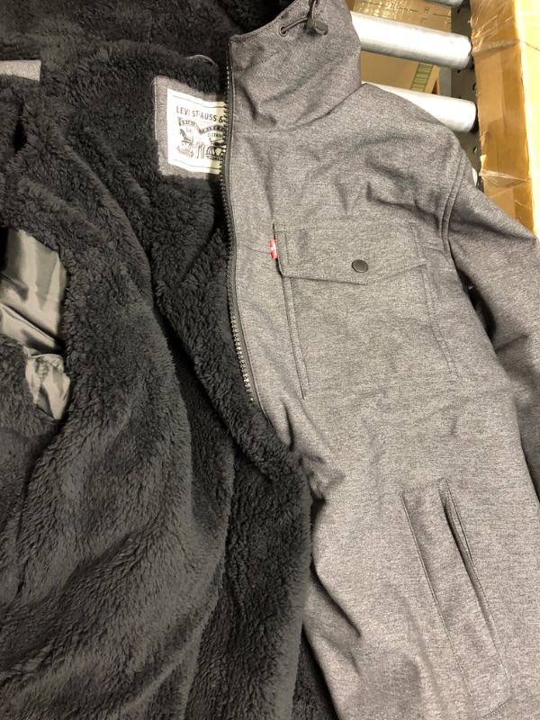 Photo 3 of Levi's Men's Soft Shell Two Pocket Sherpa Lined Hooded Trucker Jacket Standard 2X Graphite Heather Tech