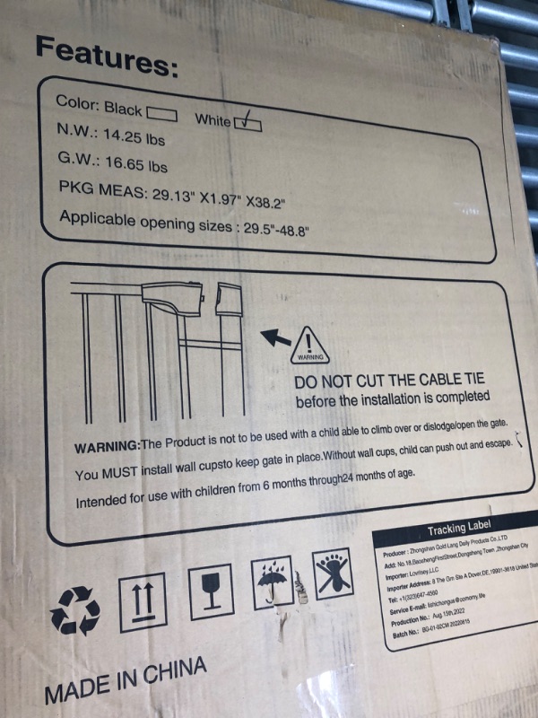 Photo 4 of COMOMY 36" Extra Tall Baby Gate for Stairs Doorways, Fits Openings 29.5" to 48.8" Wide, Auto Close Extra Wide Dog Gate for House, Pressure Mounted Easy Walk Through Pet Gate with Door, White