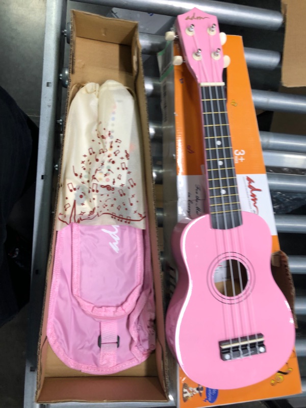 Photo 3 of ADM Soprano Ukulele for Beginners 21 Inch Hawaiian Wood Ukelele Kit for Kids Adult Student Starter Professional Ukalelee Pack Bundle with Free Lessons Gig Bag Strap Nylon String Tuner Pick, Pink