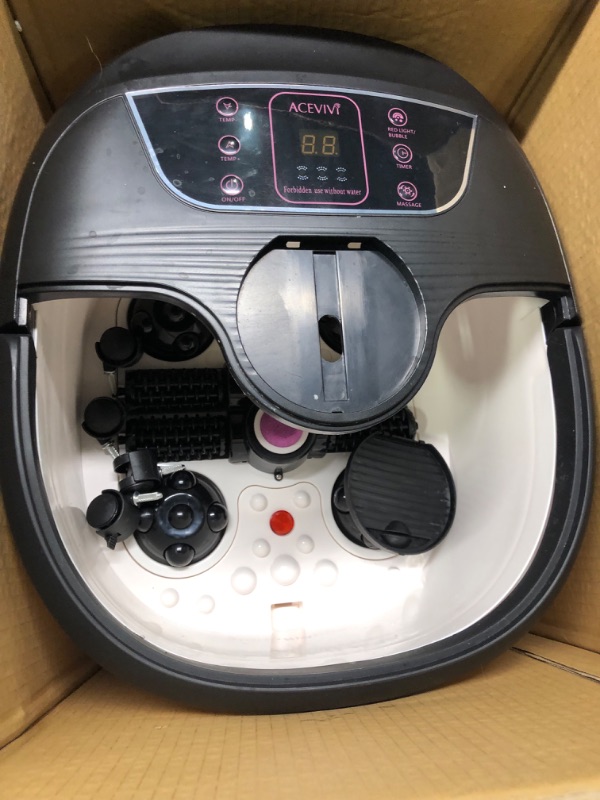Photo 1 of Foot Spa Bath Massager with Automatic Shiatsu Massaging Rollers and Maize Roller and Heat Bubbles Multi-Mode, Auto Pedicure Stone,Temperature Control Vibration and Red Light for Home Office Use