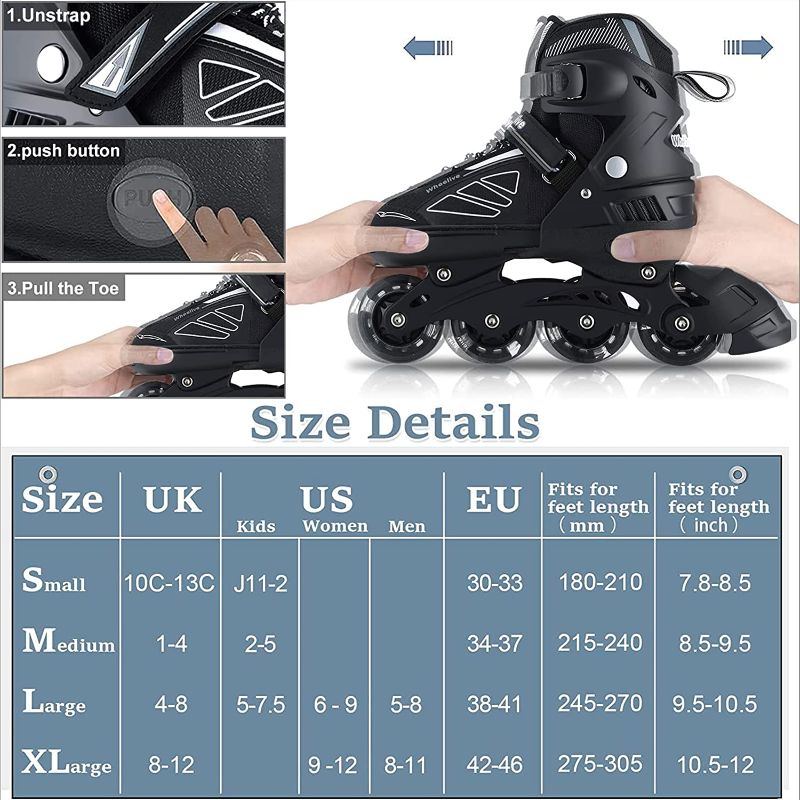 Photo 1 of Wheelive Adjustable Inline Skates for Kids and Adults, Beginner Roller Skates Performance Roller Blades Skates with Full Light Up Wheels Ideal for Youth...size large kids 7 -9
