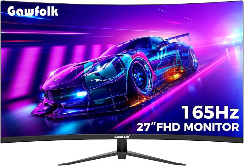 Photo 1 of Gawfolk Curved 27 inch Gaming Monitor 165Hz, 144Hz PC Monitor 1ms Full HD 1080P, Frameless 1800R Computer Display with FreeSync & Eye-Care Technology, Support VESA, DP, HDMI Port (Black)
