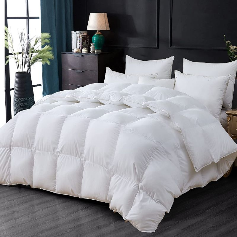 Photo 1 of  Cotton Luxurious All-Season California King Size Goose Down Comforter Duvet Insert, Premium White Solid Plain Design, 1200 Thread Count 100%...
