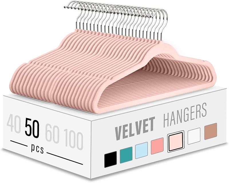 Photo 1 of Velvet Clothes Hangers (50 Pack) Heavy Duty Durable Suit Hanger Vibrant Color Hangers Lightweight Space Saving Coat Hangers for Closet -Coral Hangers
