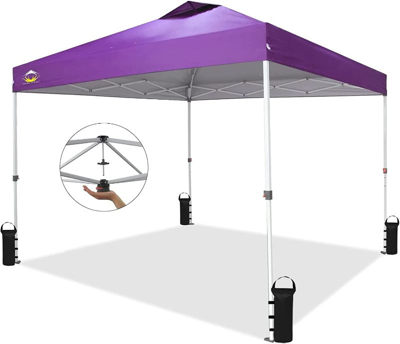 Photo 1 of CROWN SHADES 10x10 Pop Up Canopy, Patented One Push Tent Canopy, Newly Designed Storage Bag, 8 Stakes, 4 Sandbags, 4 Ropes,Purple
