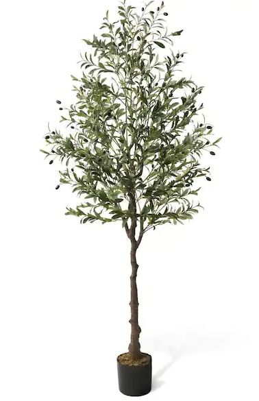 Photo 1 of 6 ft. Green Artificial Olive Tree, Faux Plant in Pot for Indoor Home Office Modern Decoration Housewarming Gift 2 count 