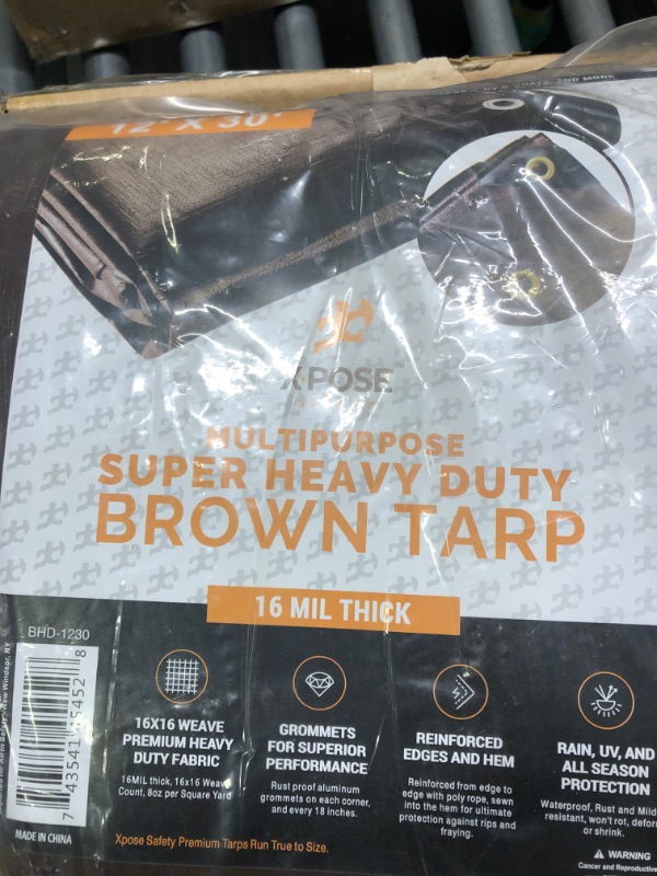 Photo 5 of 12' x 30' Super Heavy Duty 16 Mil Brown Poly Tarp Cover - Thick Waterproof, UV Resistant, Rip and Tear Proof Tarpaulin with Grommets and Reinforced Edges - by Xpose Safety