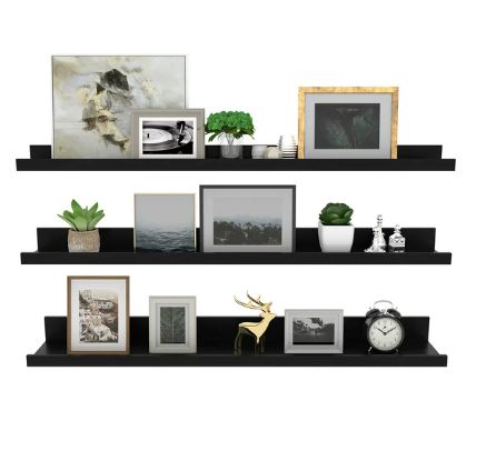Photo 1 of 24 Inch Black Floating Shelves for Wall Decor Ledge Set of 3 Wall Mount Floating Shelf for Living Room, Bedroom, Office